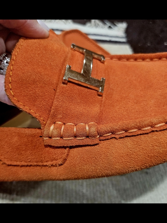 Men\'s Orange Suede Moccasin Loafers with Silver \'H\' Accent main image 9
